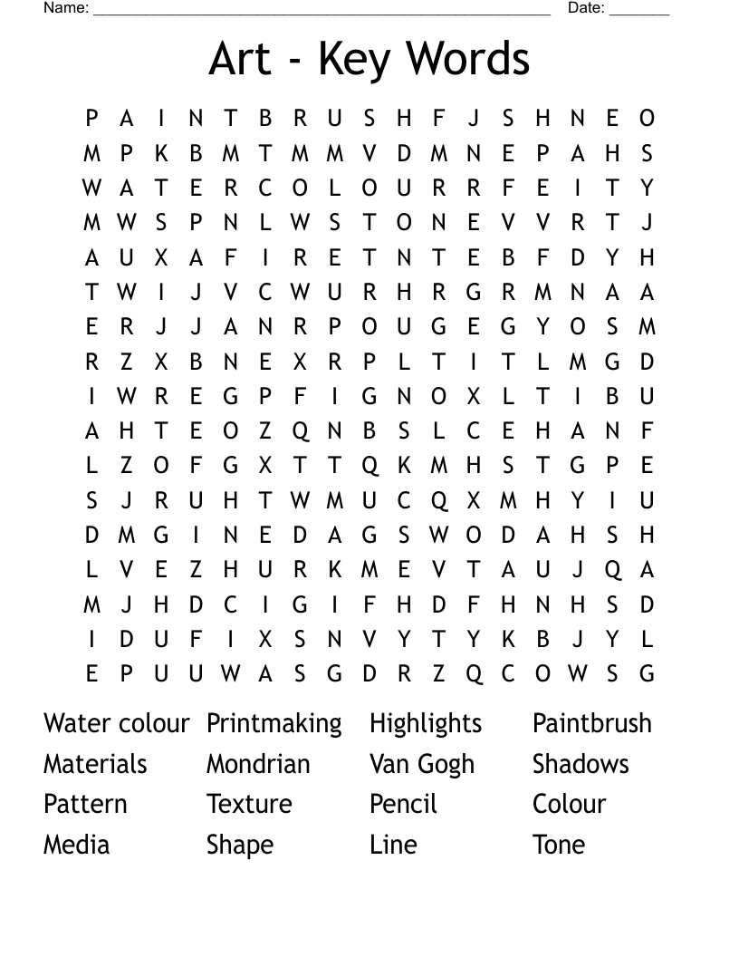 Art Key Words Word Search WordMint
