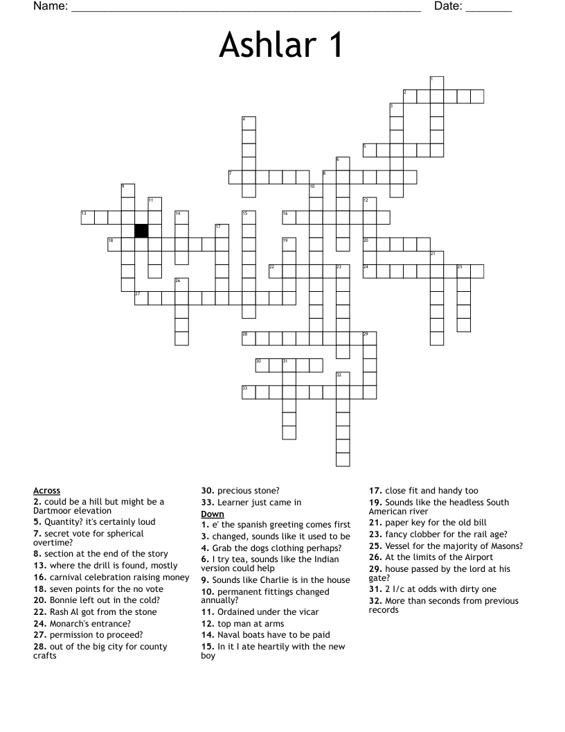 Ashlar 1 Crossword WordMint