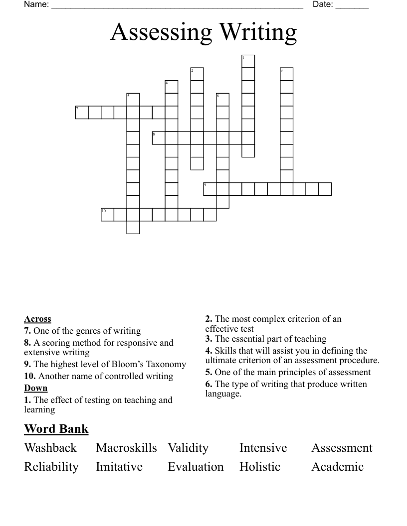 Assessing Writing Crossword WordMint