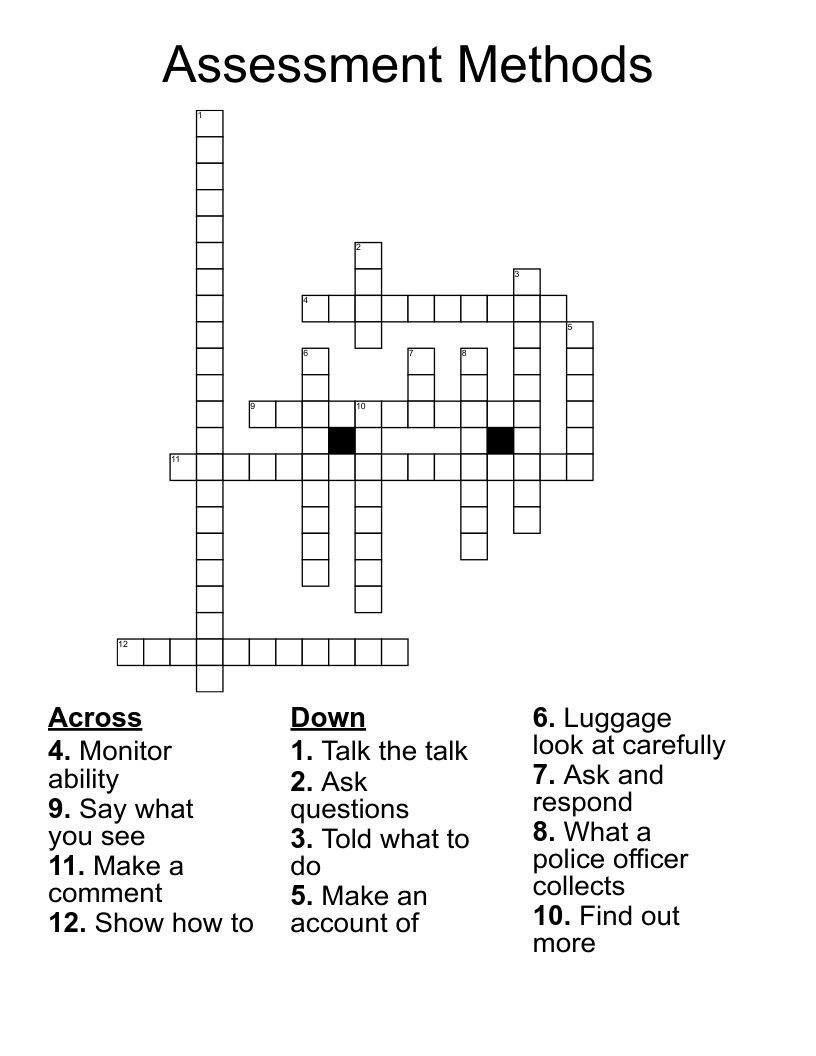 Assessment Methods Crossword WordMint