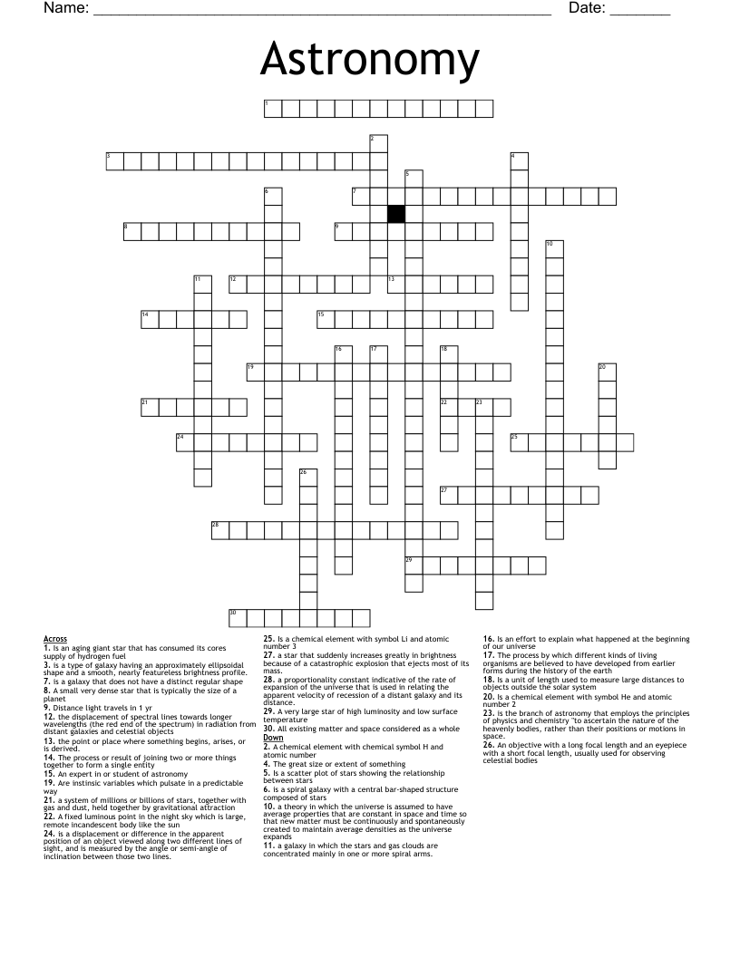 Astronomy Crossword WordMint
