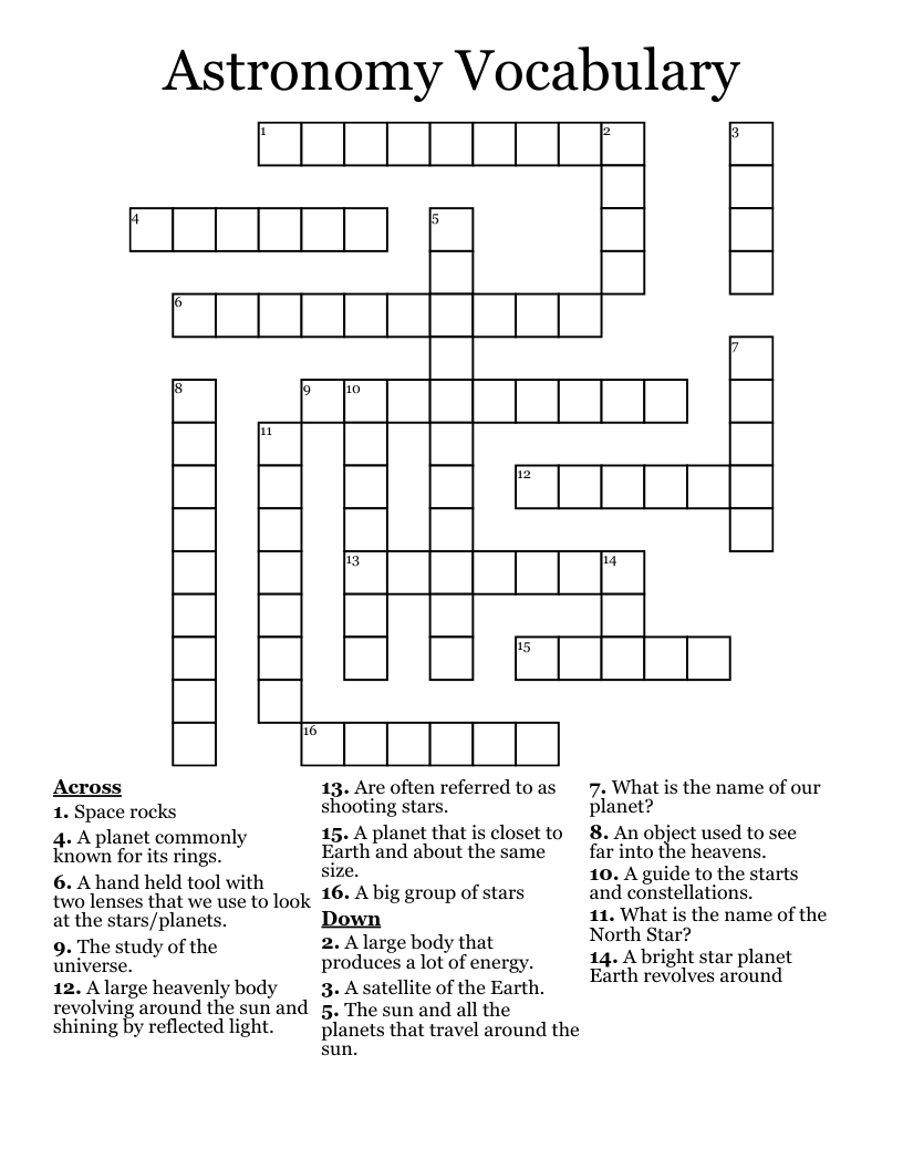 Astronomy Vocabulary Crossword WordMint