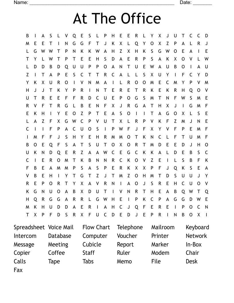 At The Office Word Search WordMint