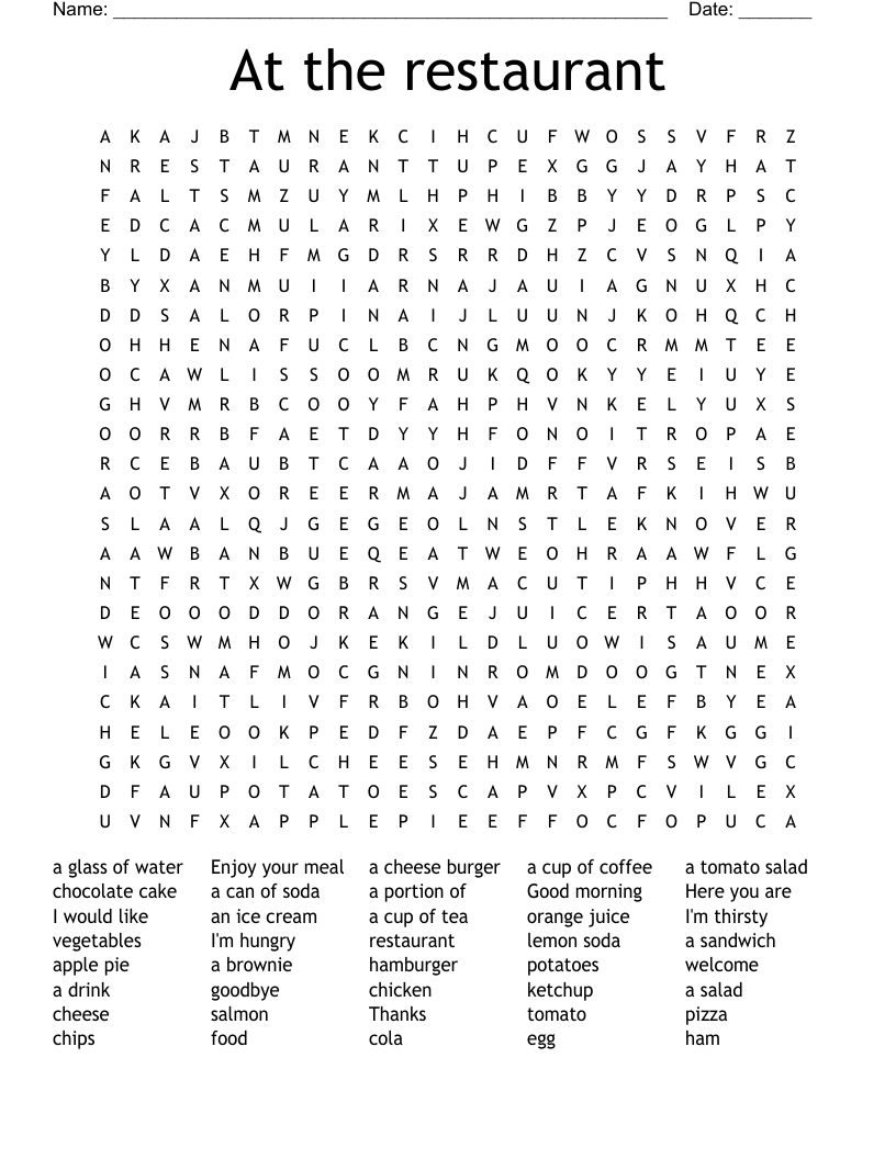 Restaurant Word Searches