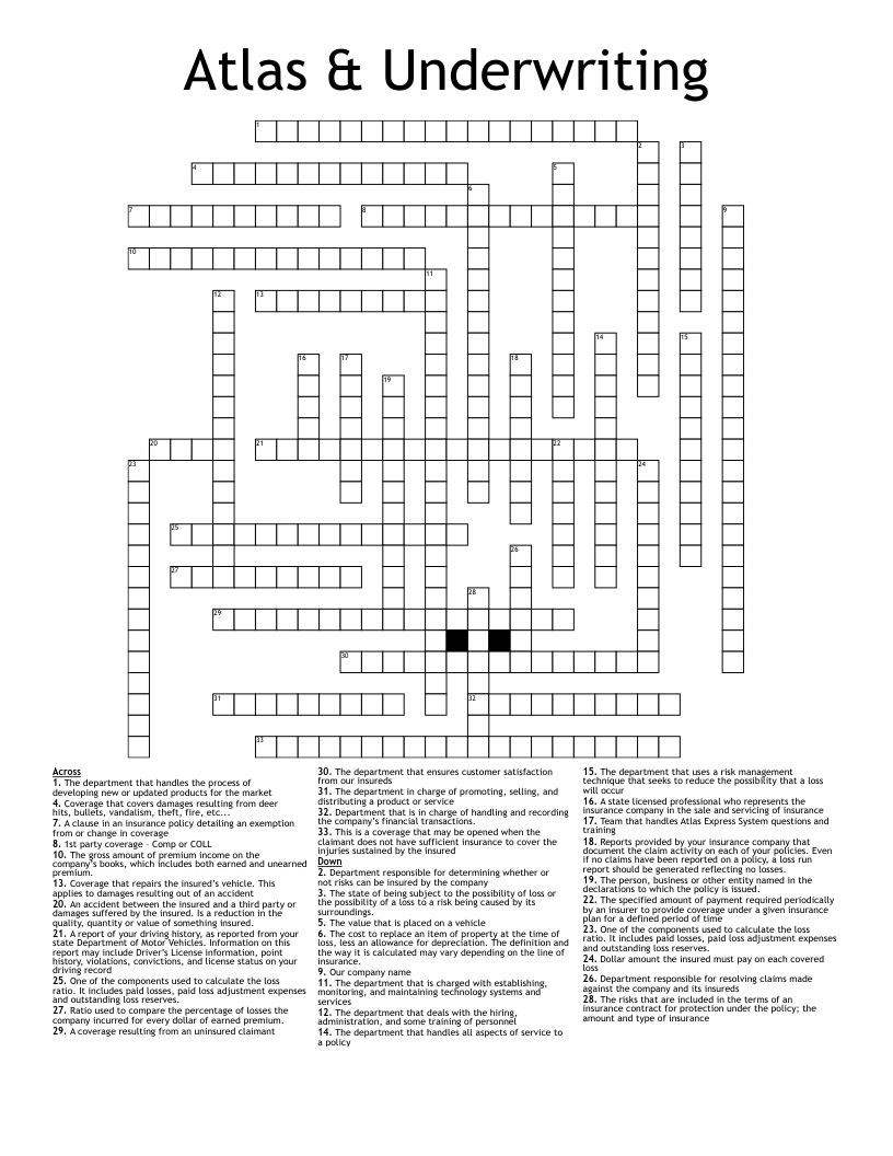 Atlas & Underwriting Crossword WordMint