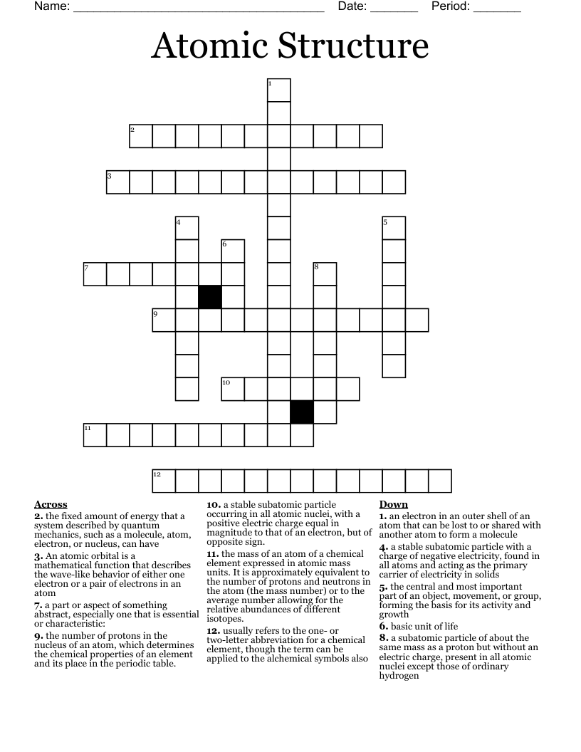 Introduction to Chemistry Crossword WordMint