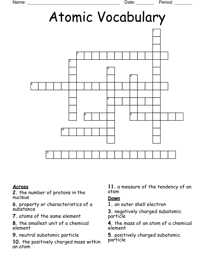 Atomic Vocabulary Crossword WordMint