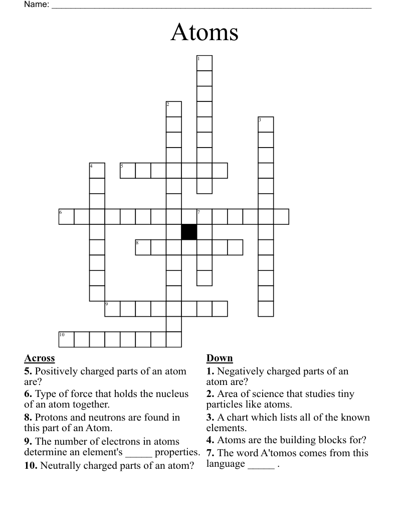 Atoms Crossword - WordMint