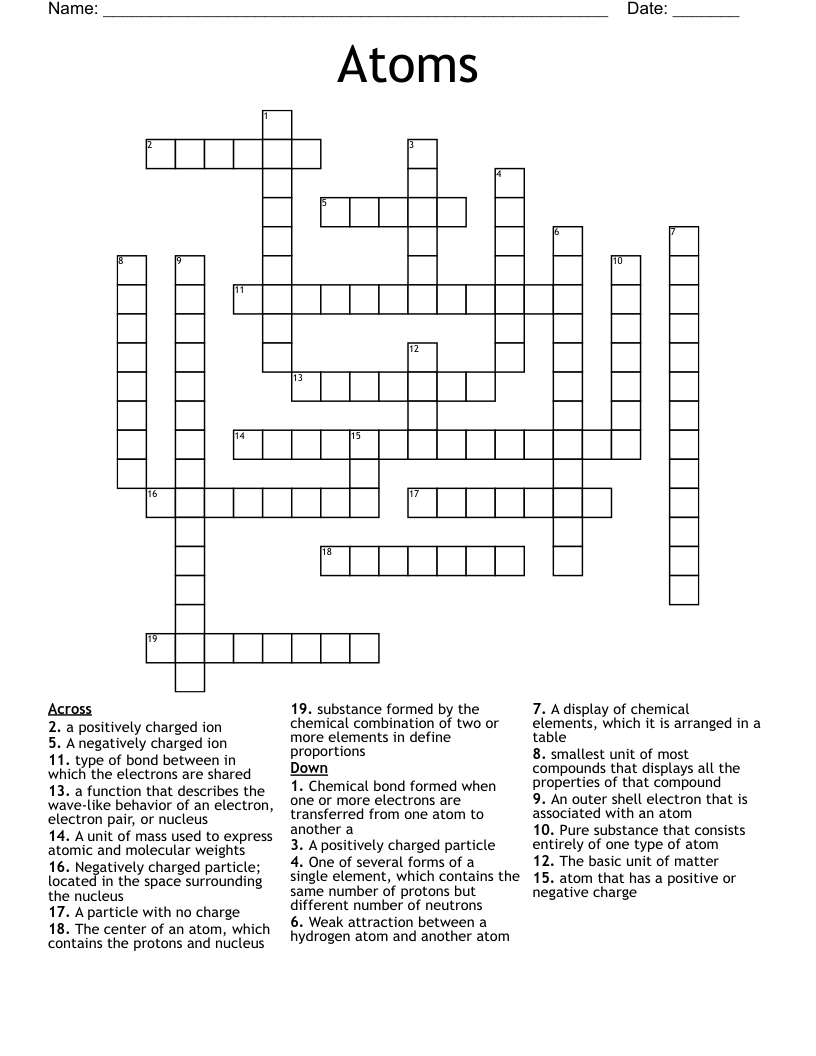 Atoms Crossword - WordMint