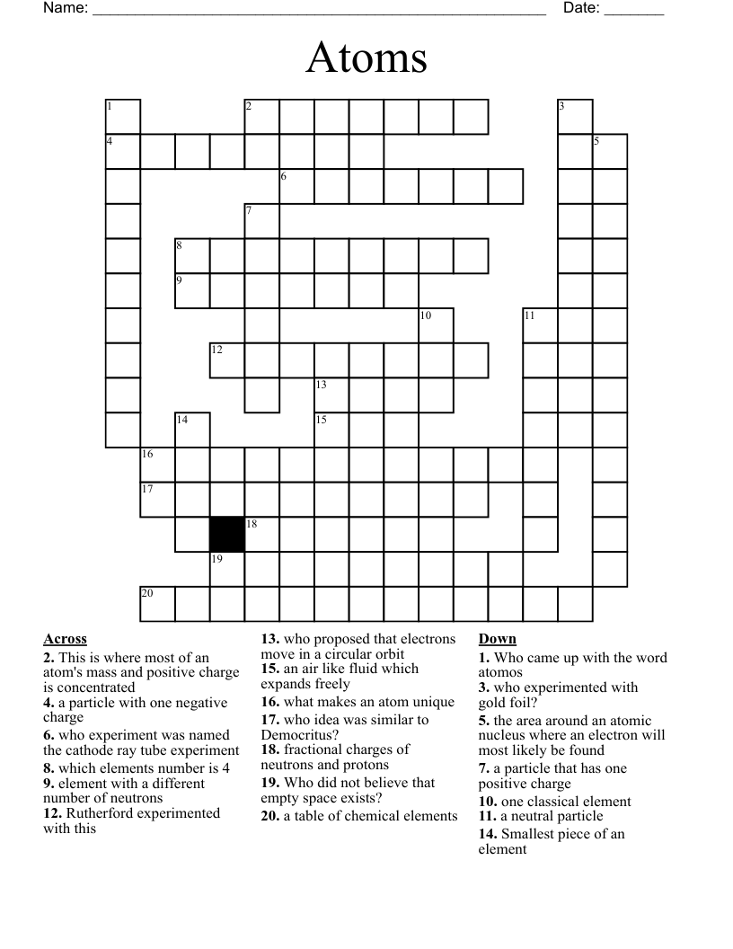 Atoms Crossword WordMint