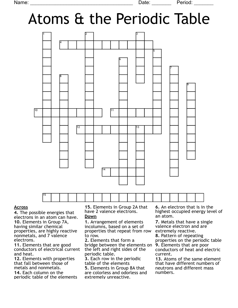 Atoms & the Periodic Table Crossword WordMint