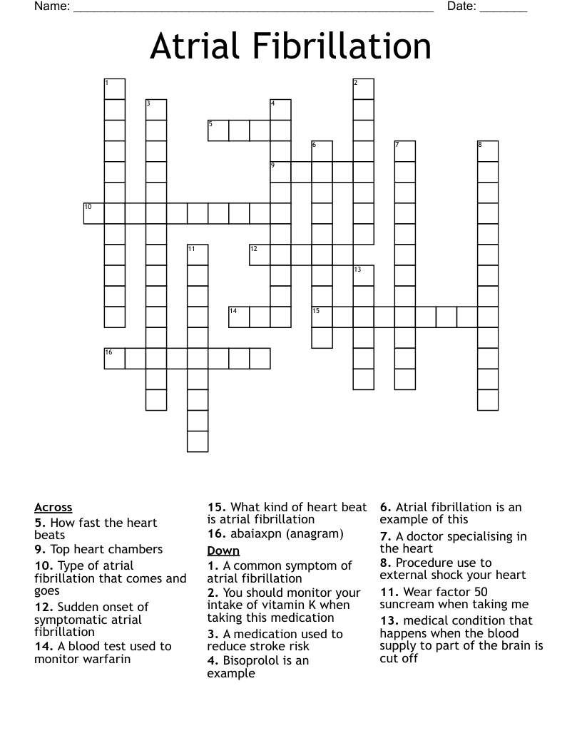 Atrial Fibrillation Crossword WordMint