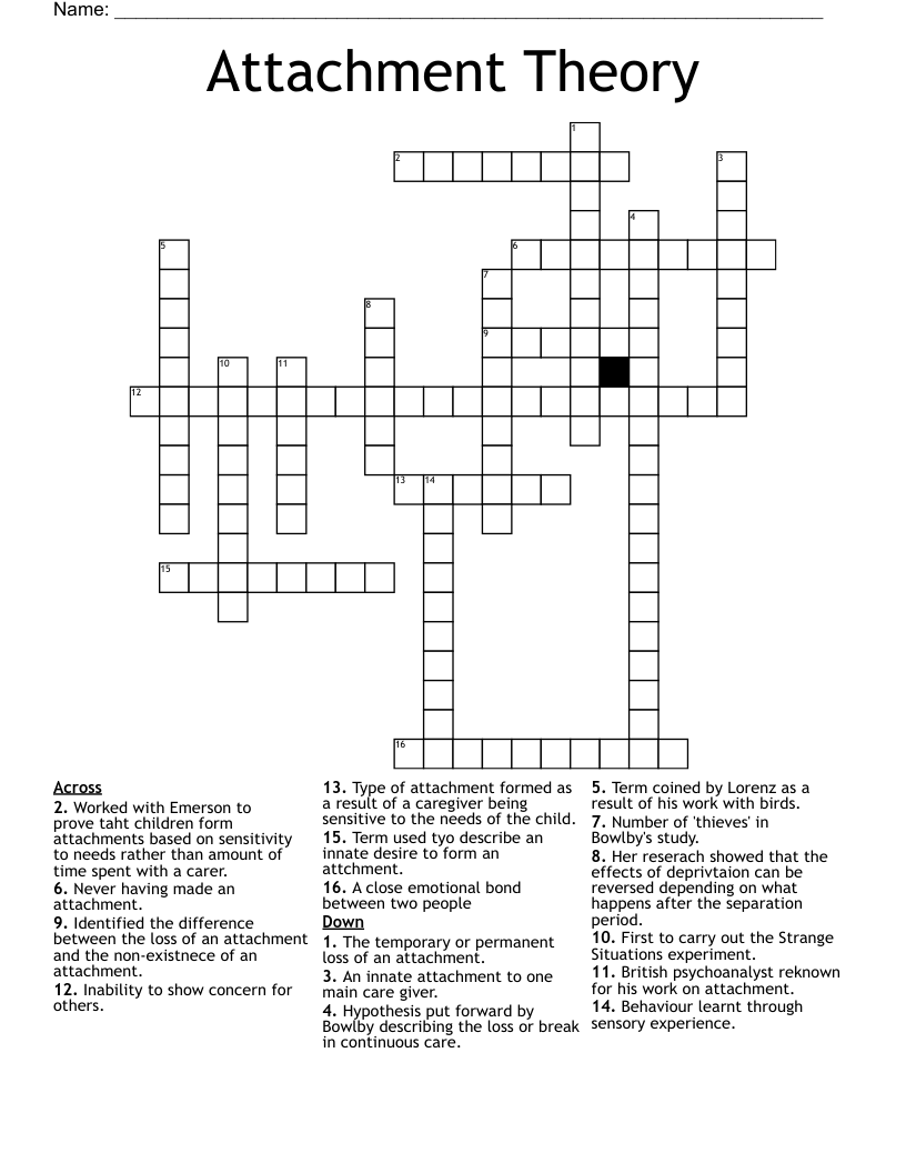 Attachment Theory Crossword WordMint