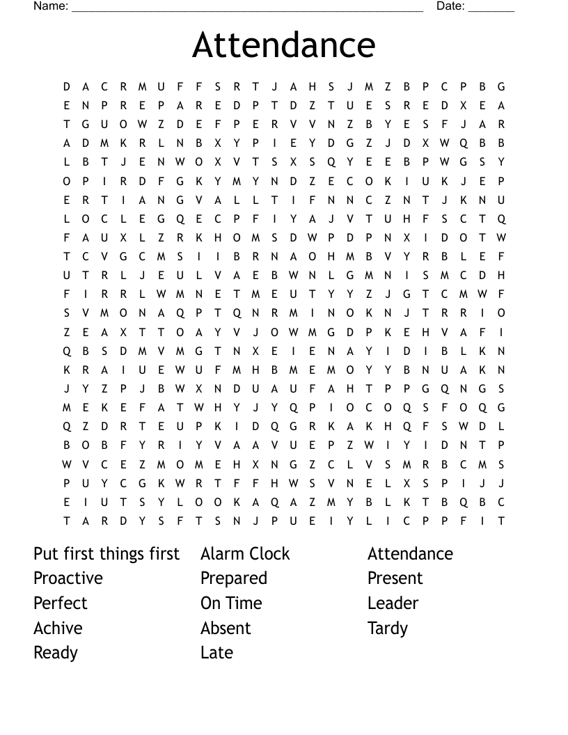 Attendance Word Search WordMint