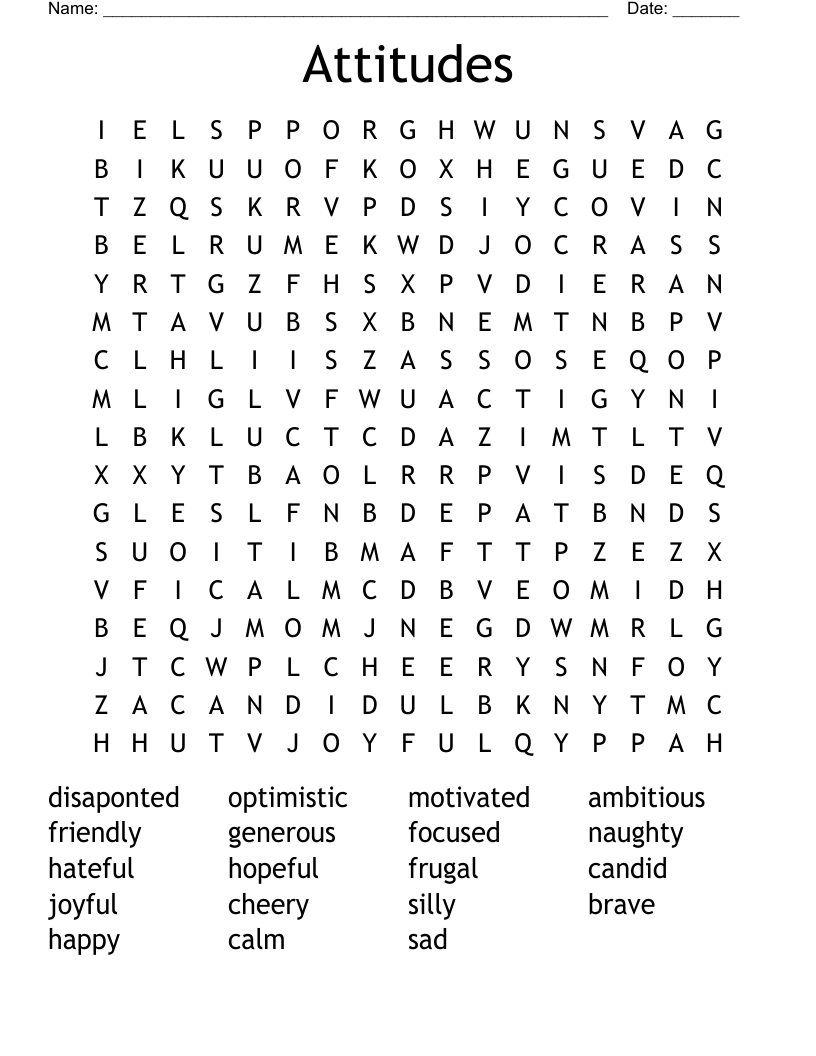 Attitudes Word Search WordMint