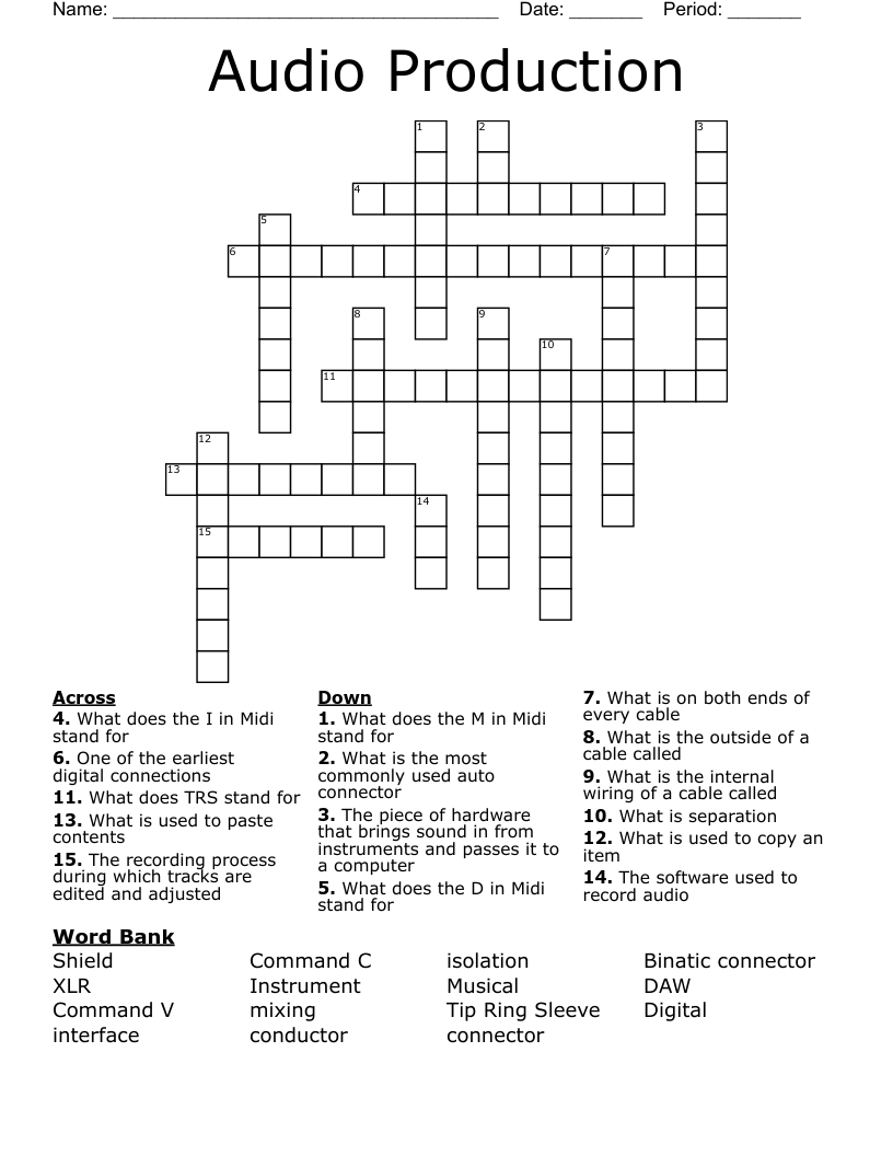 Audio Production Crossword WordMint