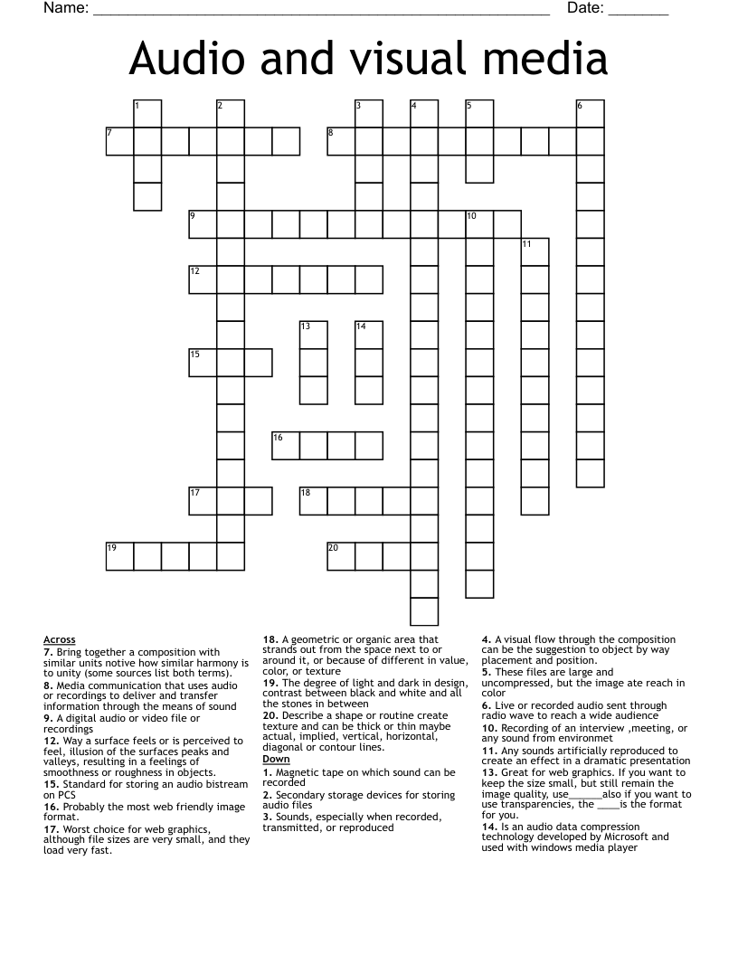 Audio and visual media Crossword WordMint