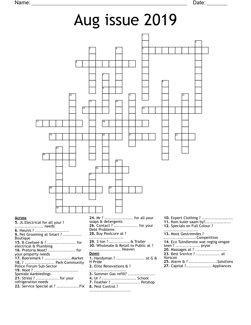 Aug issue 2019 Crossword WordMint