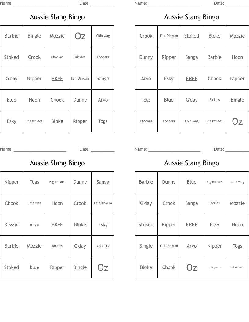 Aussie slang Worksheet WordMint