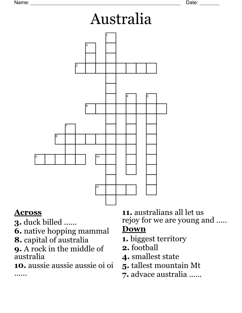 Australia Crossword WordMint
