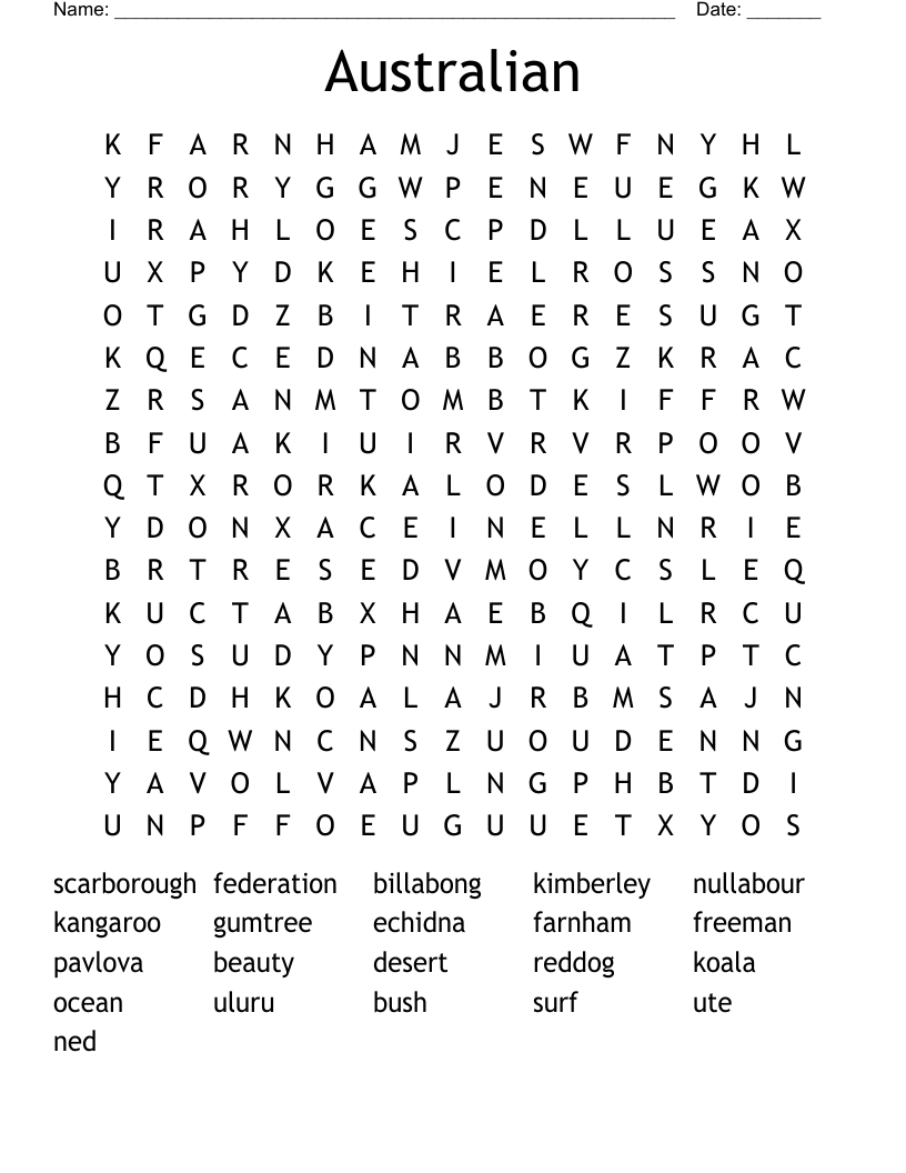 Australian Word Search WordMint