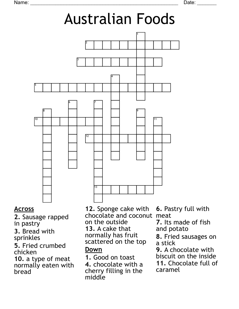 Australian Foods Crossword WordMint
