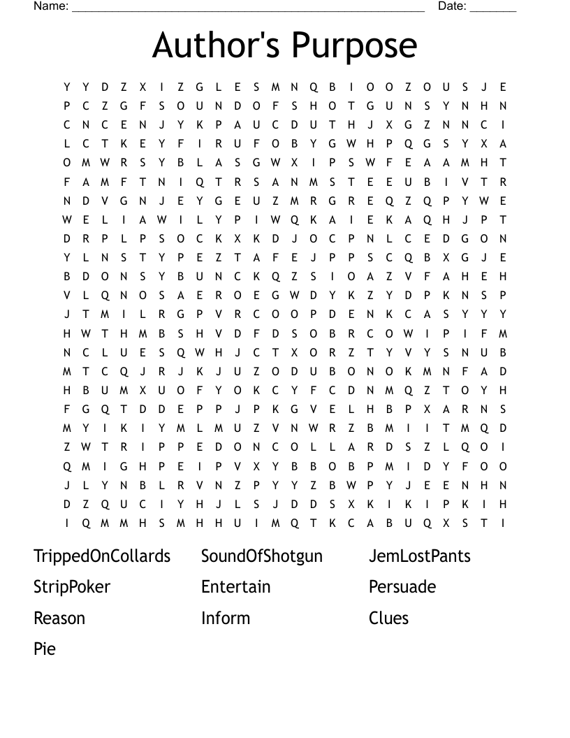 Author's Purpose Word Search WordMint