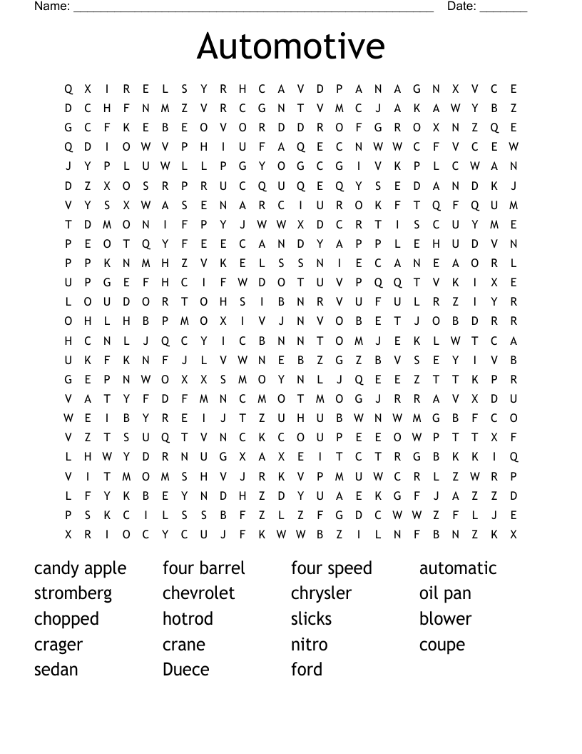 Automotive Word Search WordMint