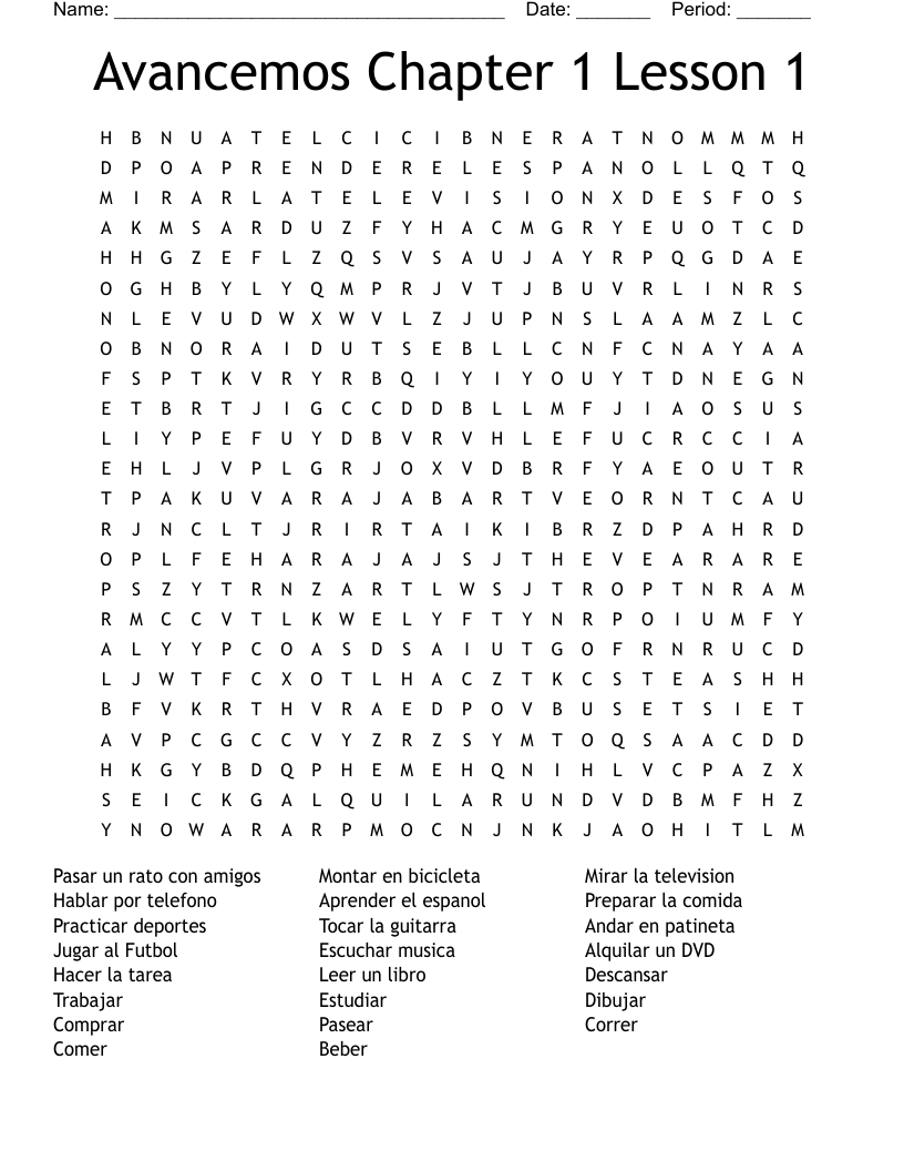 Avancemos Chapter 1 Lesson 1 Word Search WordMint Avancemos Chapter 1 Lesson 1 Word Search WordMint