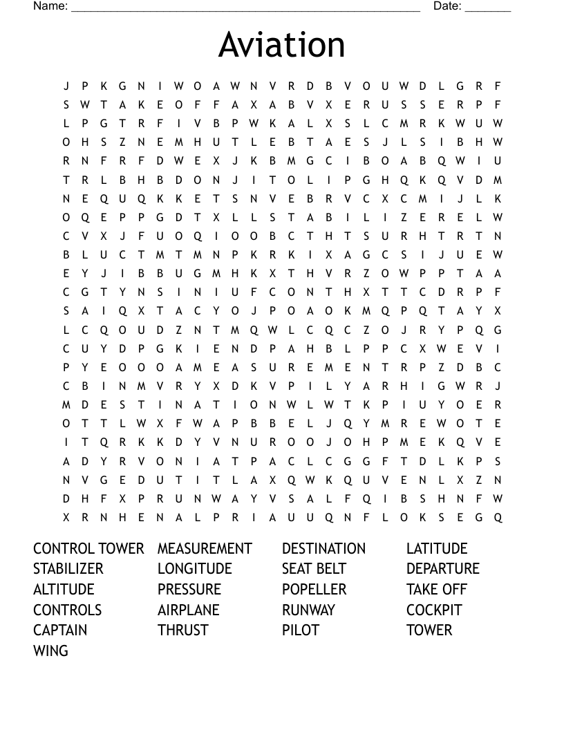 Aviation Word Search Printable