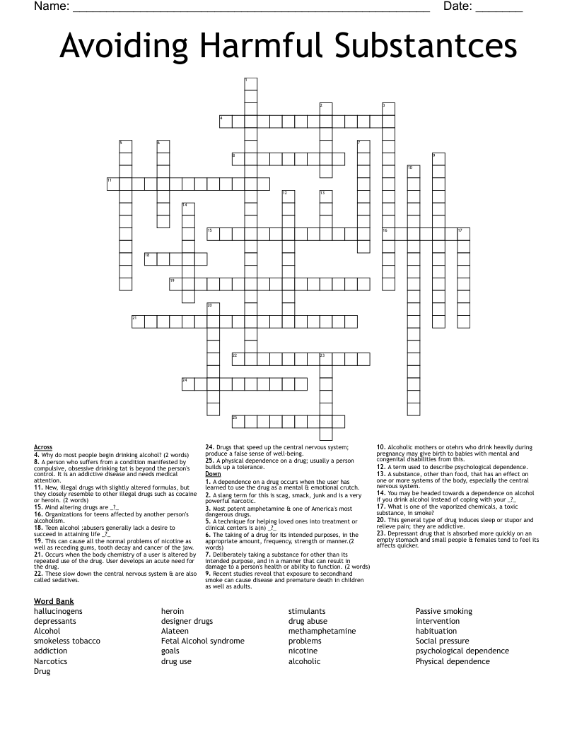 Avoiding Harmful Substantces Crossword WordMint
