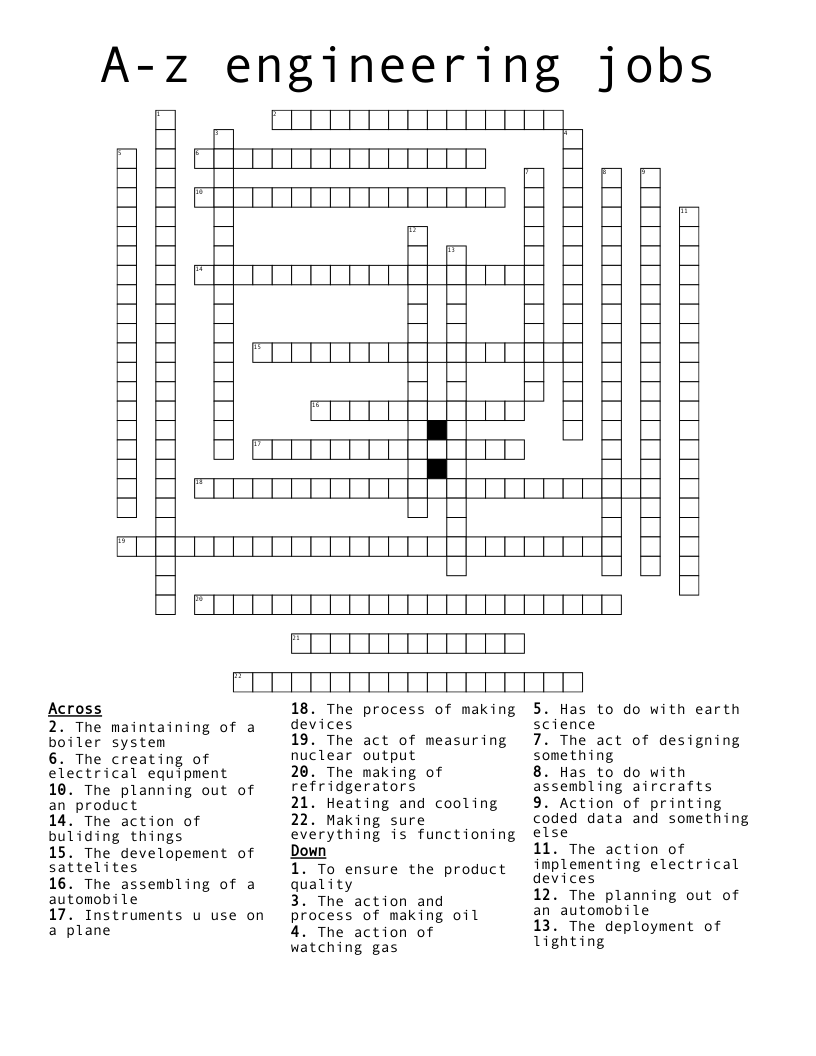 Az engineering jobs Crossword WordMint