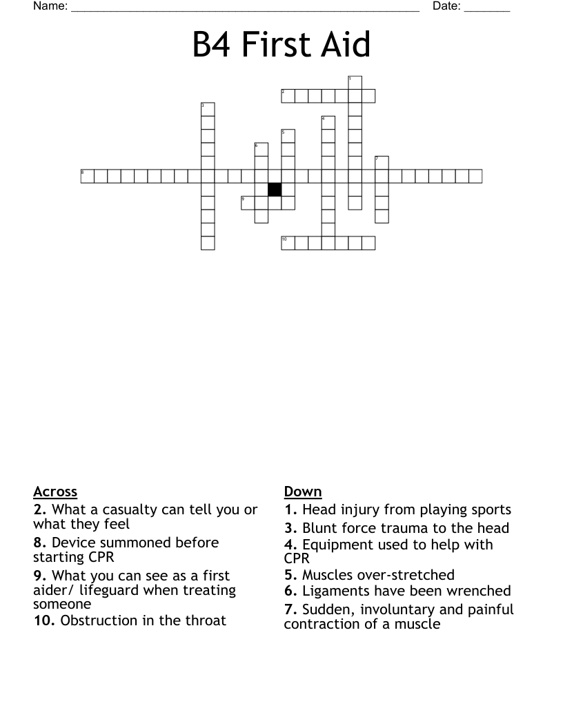 B4 First Aid Crossword WordMint