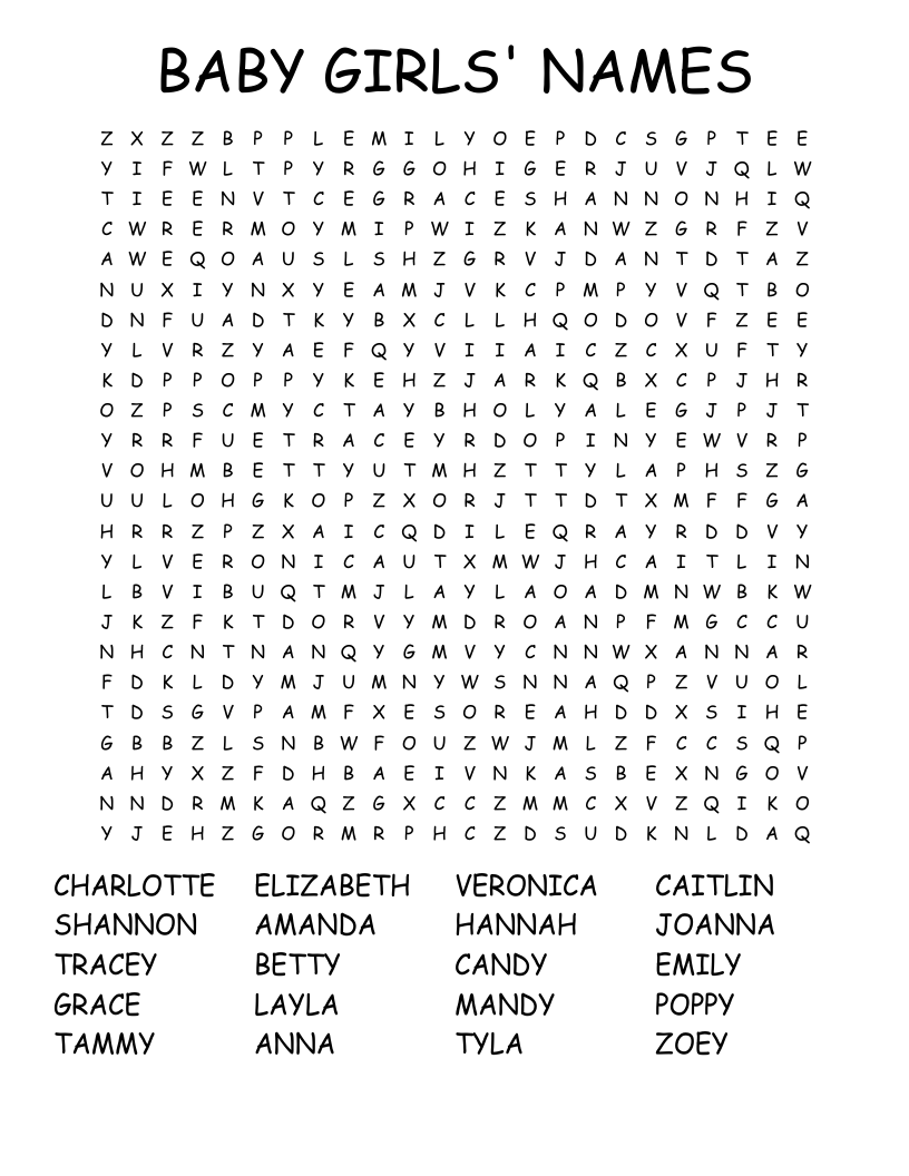 BABY GIRLS' NAMES Word Search WordMint