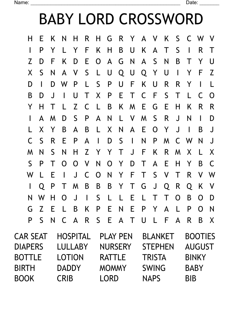 BABY LORD CROSSWORD Word Search WordMint