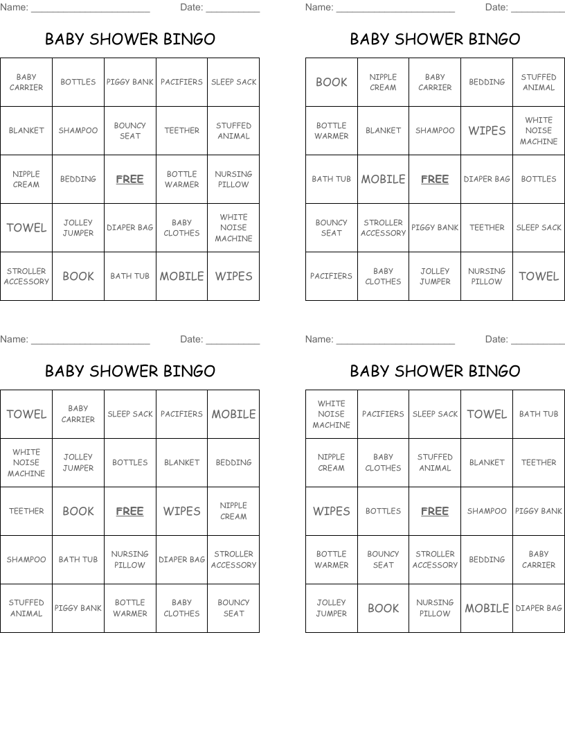 BABY SHOWER BINGO WordMint