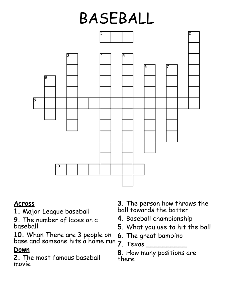 BASEBALL Crossword WordMint