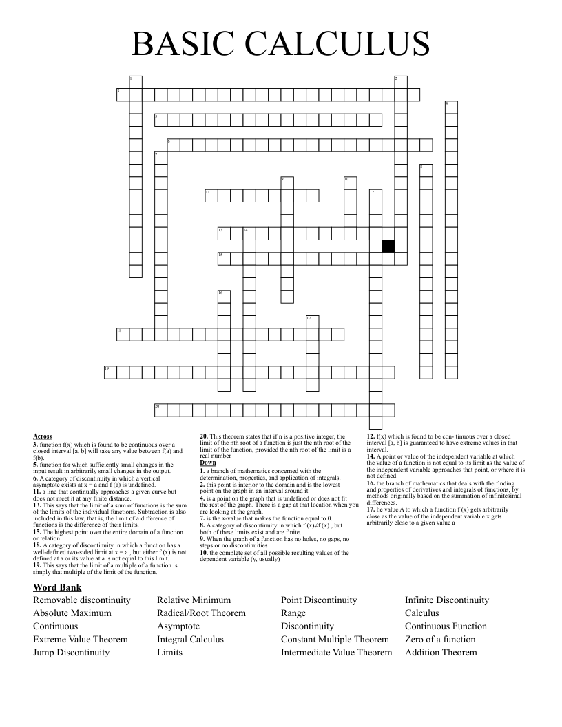 BASIC CALCULUS Crossword WordMint