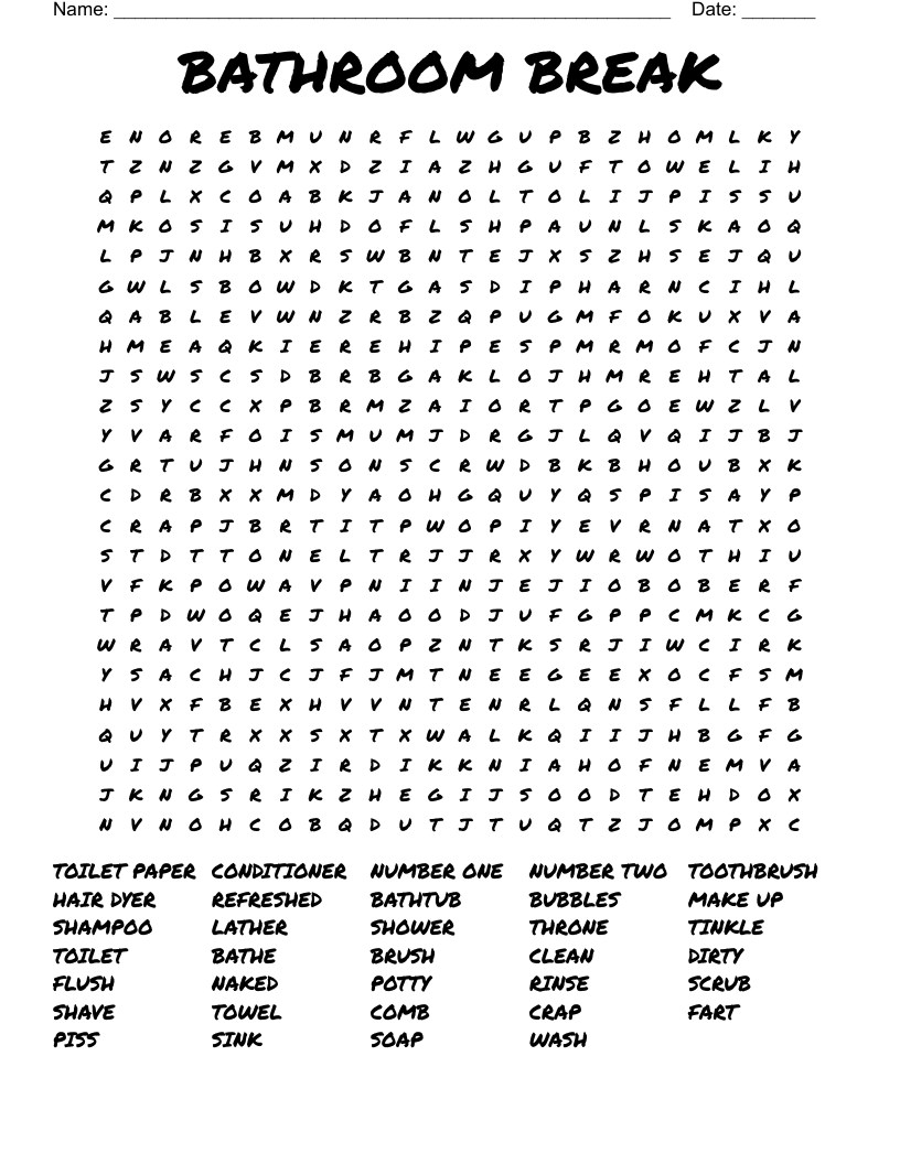 BATHROOM BREAK Word Search WordMint