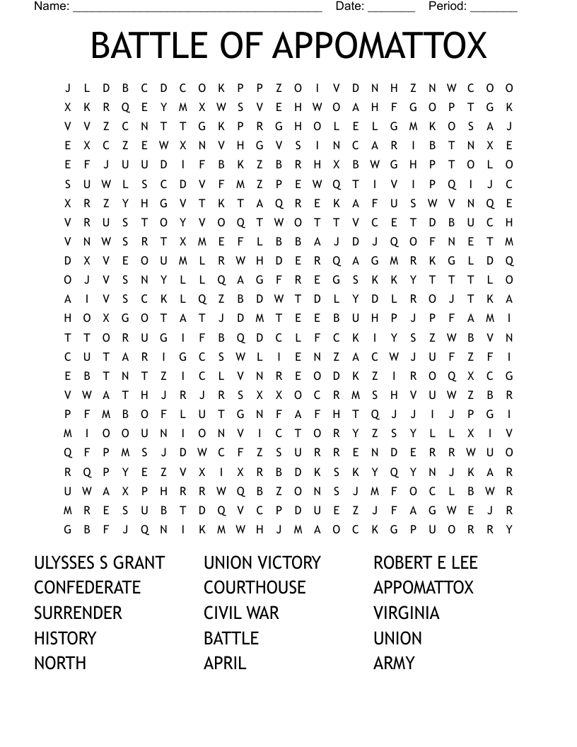 BATTLE OF APPOMATTOX Word Search WordMint