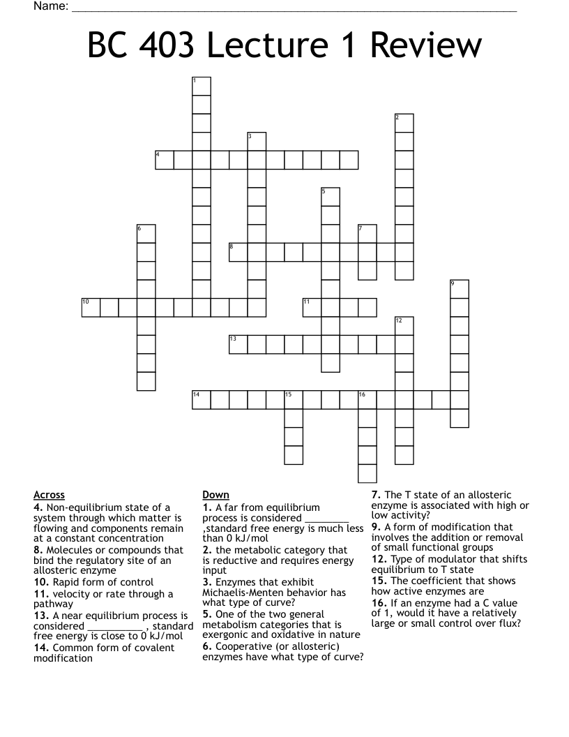 BC 403 Lecture 1 Review Crossword WordMint