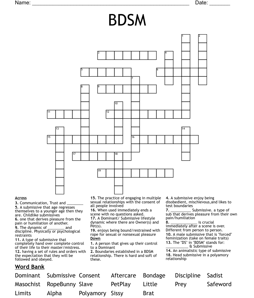 BDSM Crossword Puzzle WordMint