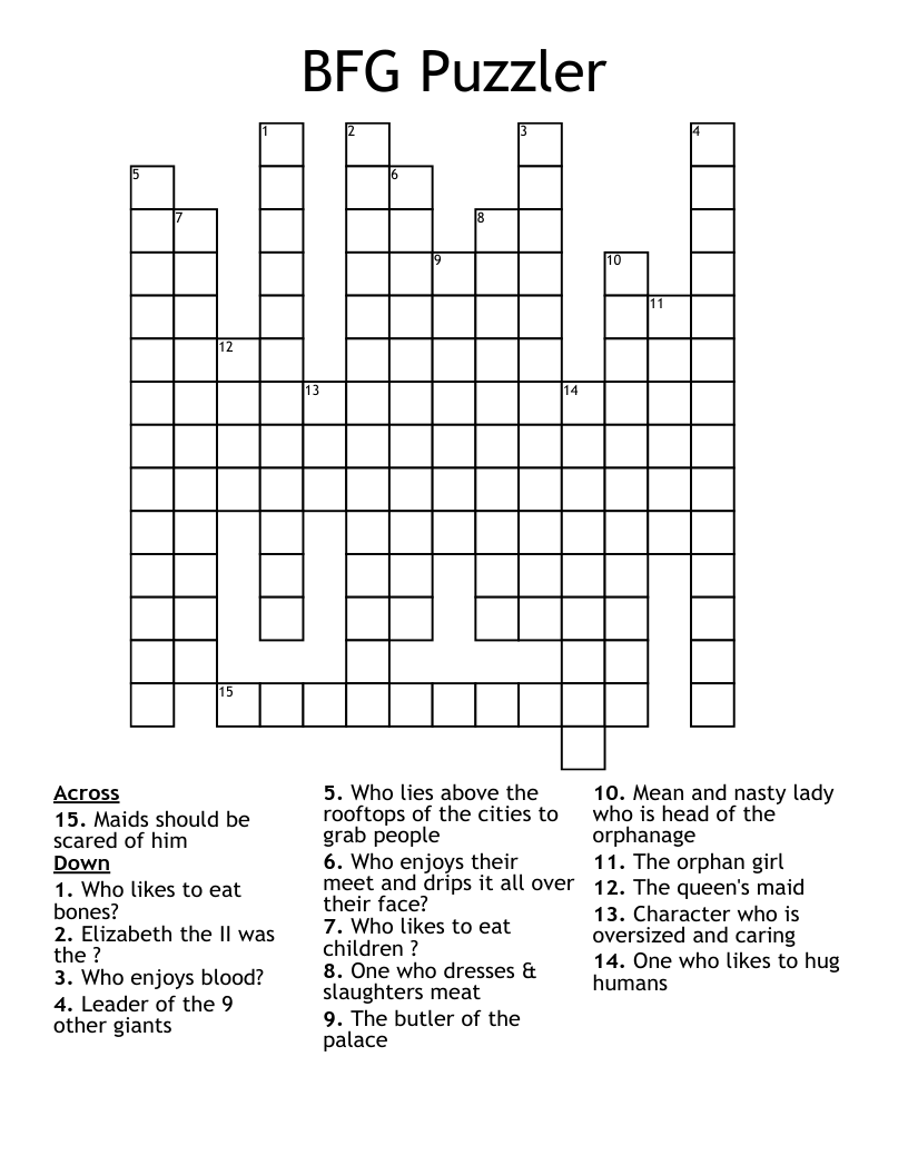 BFG Puzzler Crossword WordMint