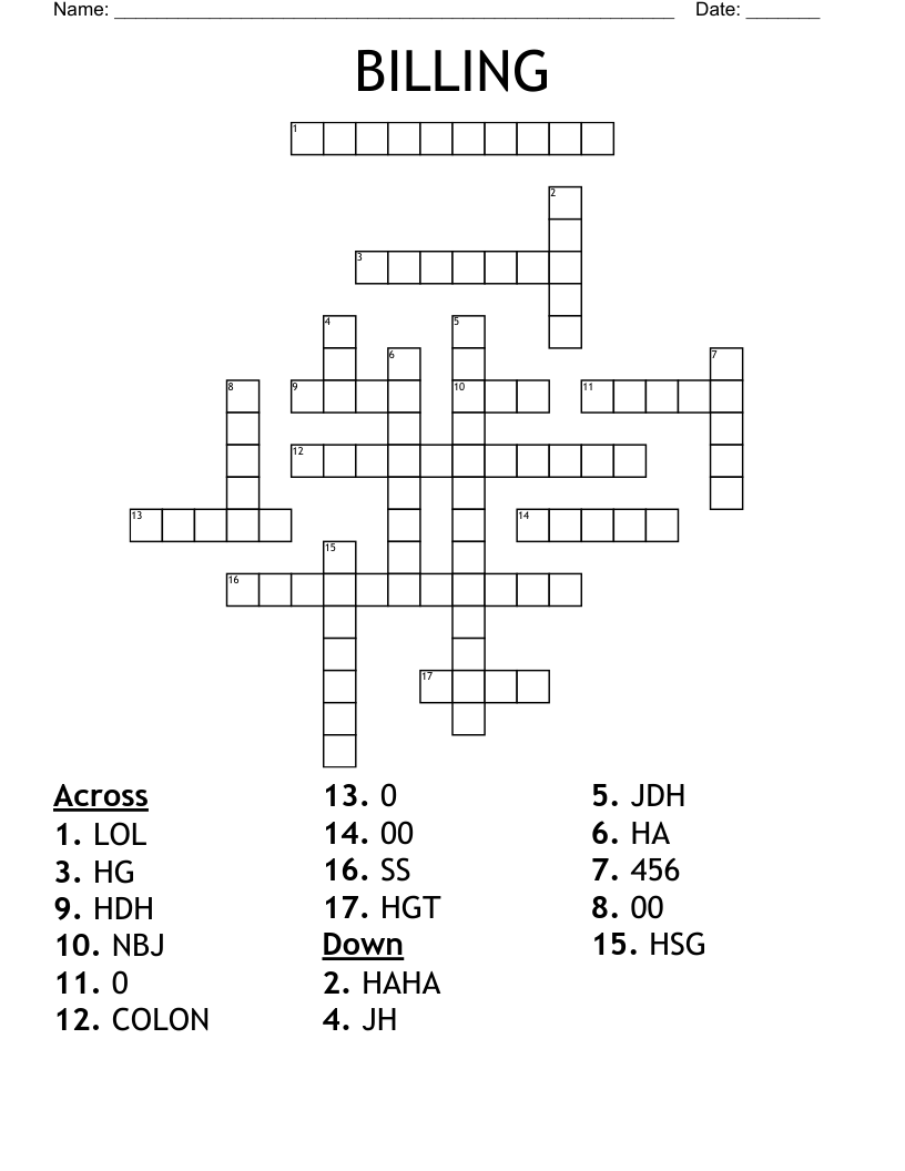 BILLING Crossword WordMint