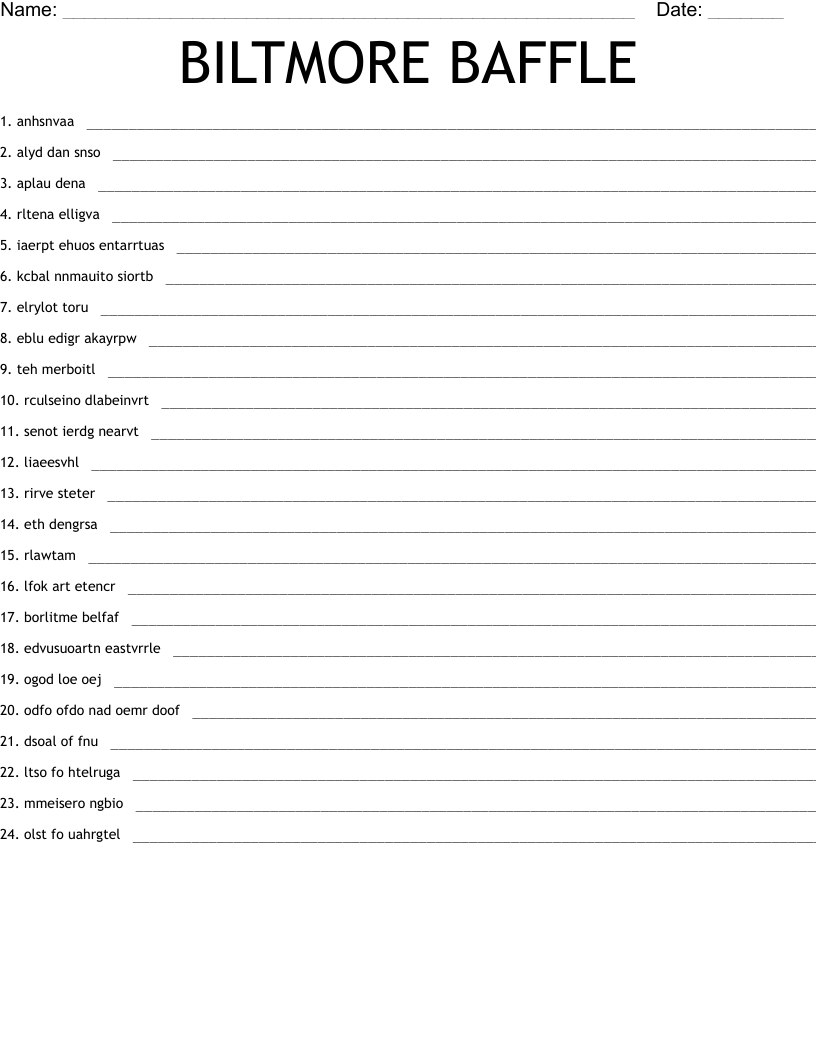 BILTMORE BAFFLE Word Scramble WordMint
