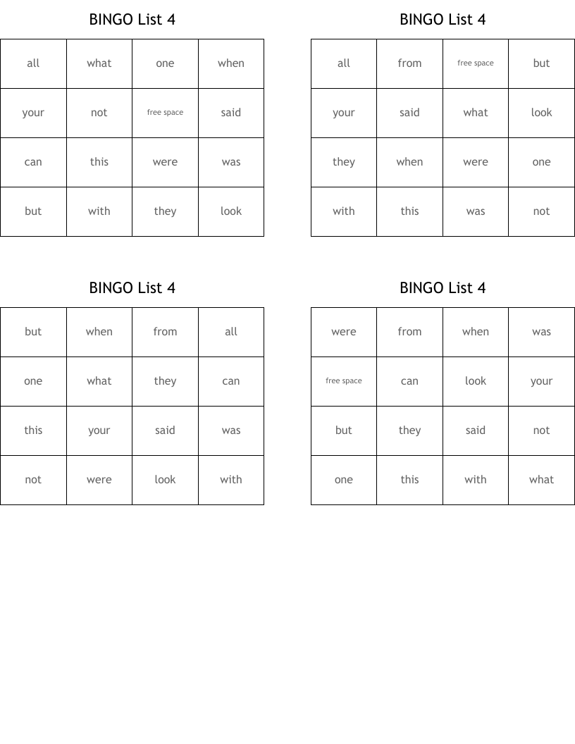 BINGO List 4 WordMint