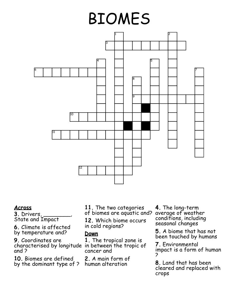 BIOMES Crossword - WordMint