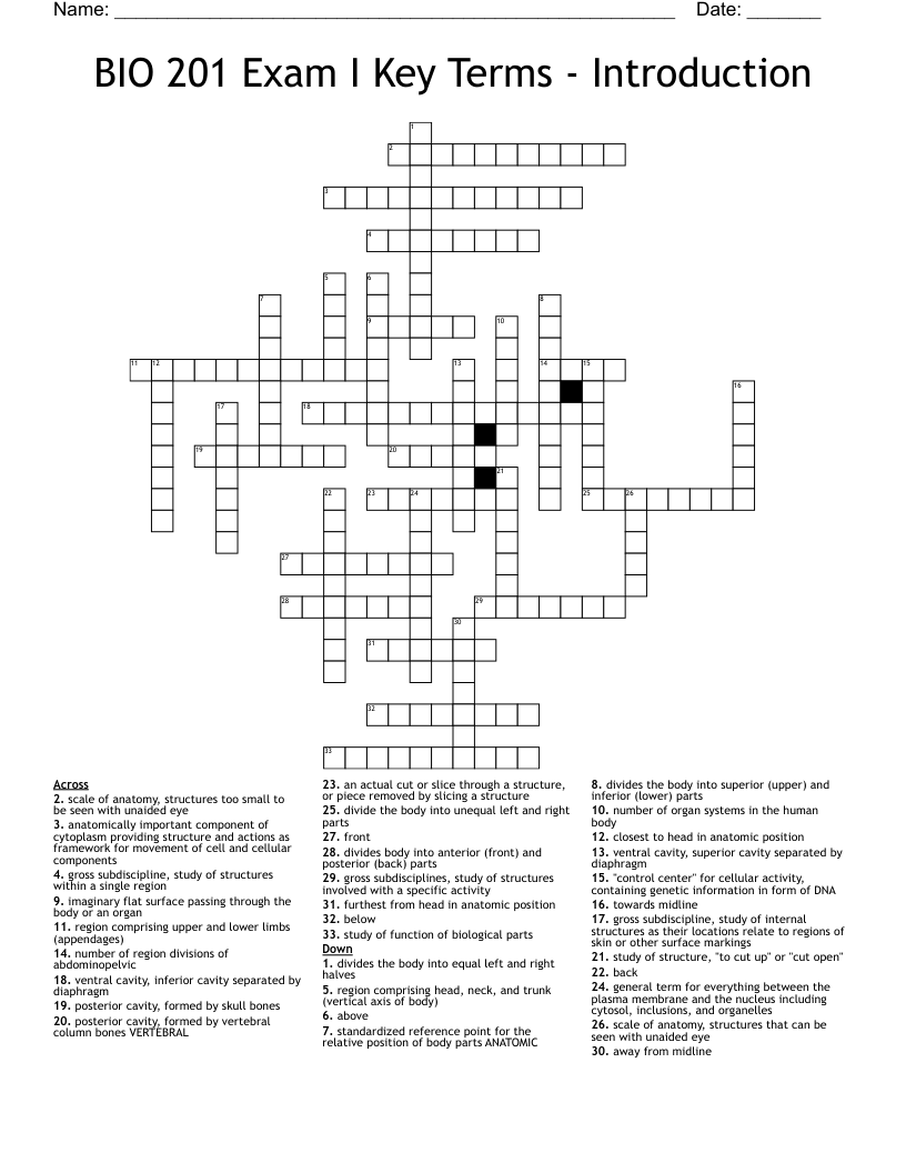 Similar to Anatomy and Physiology Chapter 1 Crossword WordMint