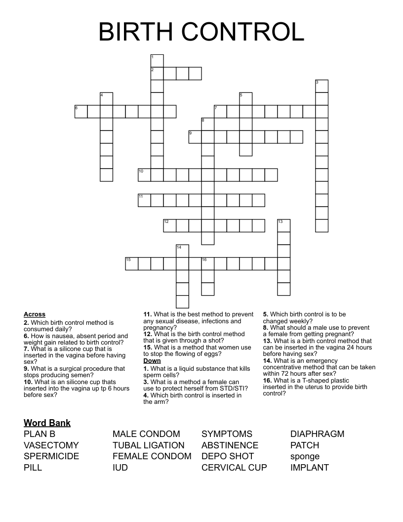 BIRTH CONTROL Crossword WordMint