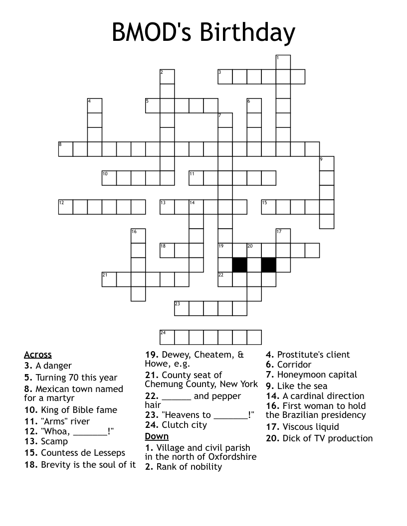 BMOD's Birthday Crossword WordMint